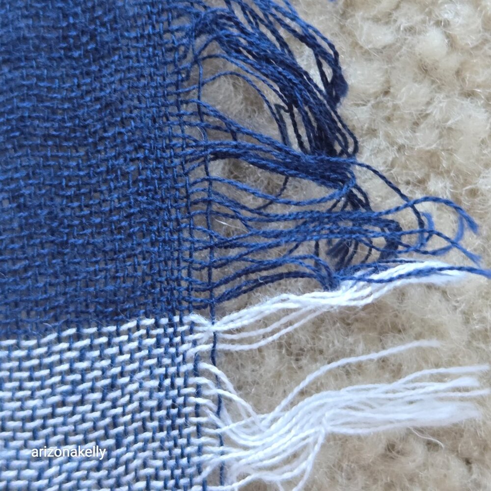 Large Wool Square Scarf Lightweight Buffalo Plaid Navy & White - Picture 4 of 7
